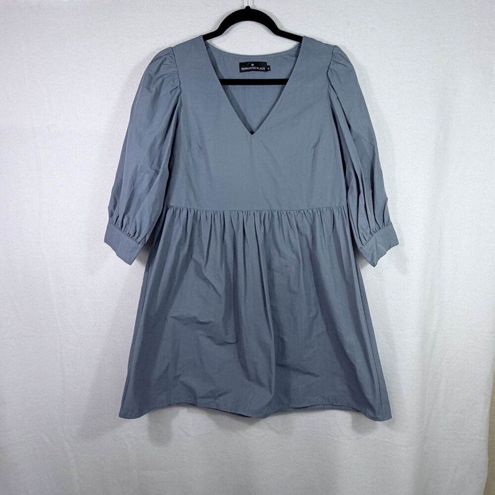 Tuckernuck Pomander Place Slate Blue Babydoll V-Neck Mini Lizzie Dress Size XS
